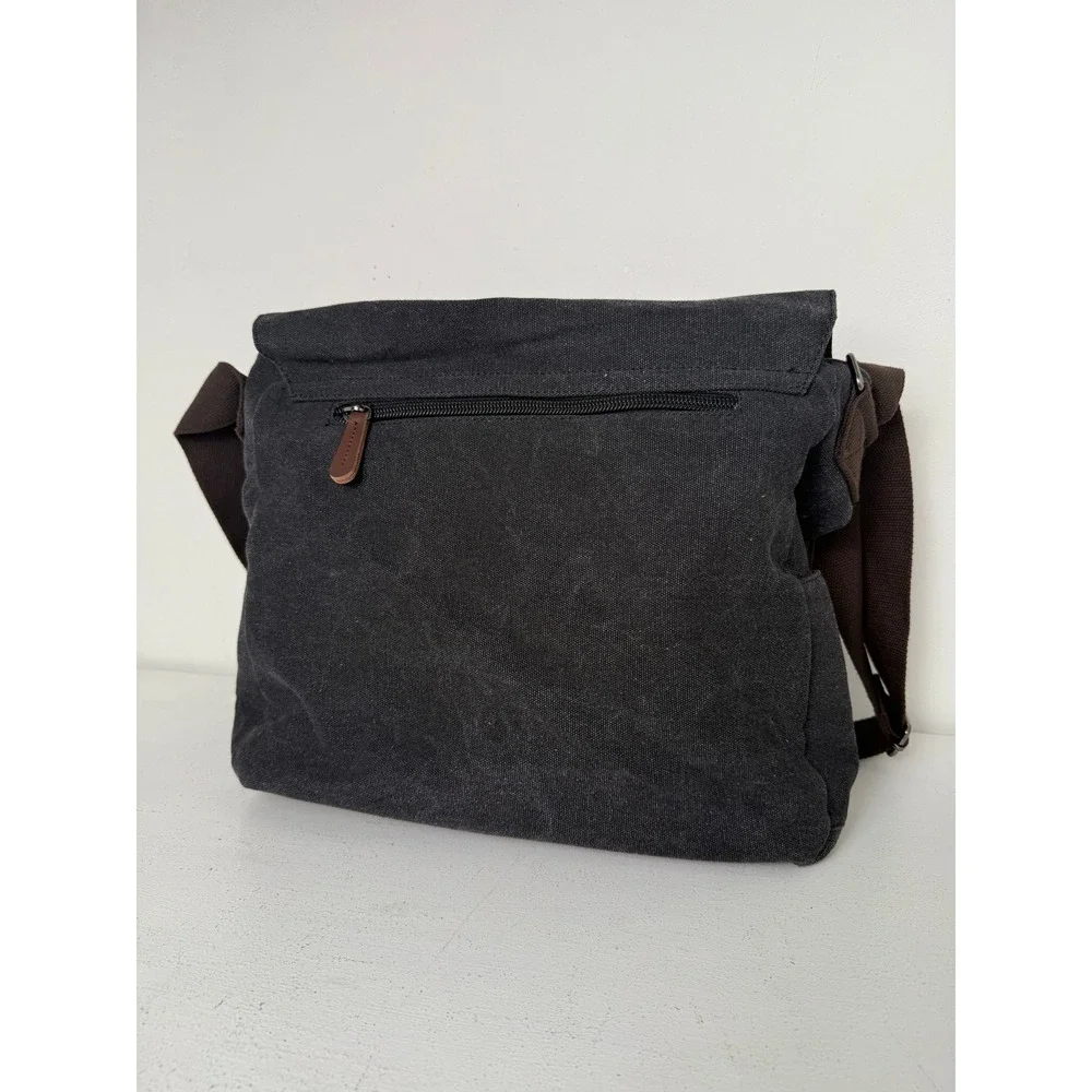 Canvas Messenger Bag Charcoal Gray Crossbody Laptop Satchel Multi-Pocket Utility